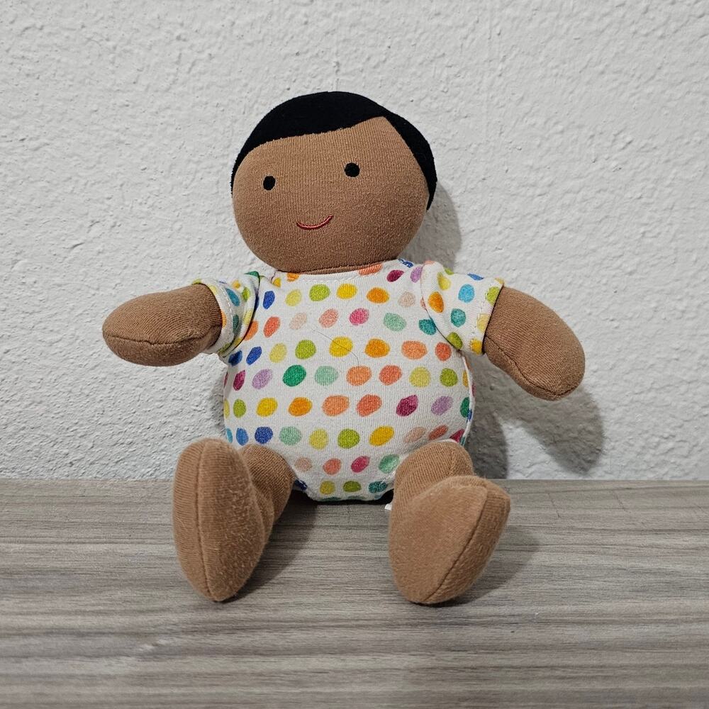 Lovevery Organic Cotton Baby Doll Plush Black Hair Tan Skin Tone 8” Montessori